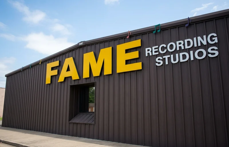 The sign of FAME Recording Studios on Avalon Avenue in Muscle Shoals, Alabama.